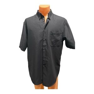 Murano Black Sueded Button Up Short Sleeve Shirt Casual Pocket Men’s Size Large.